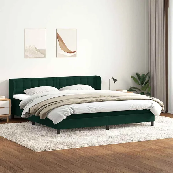 Sommier à lattes de lit et matelas vert foncé 180x210cm velours