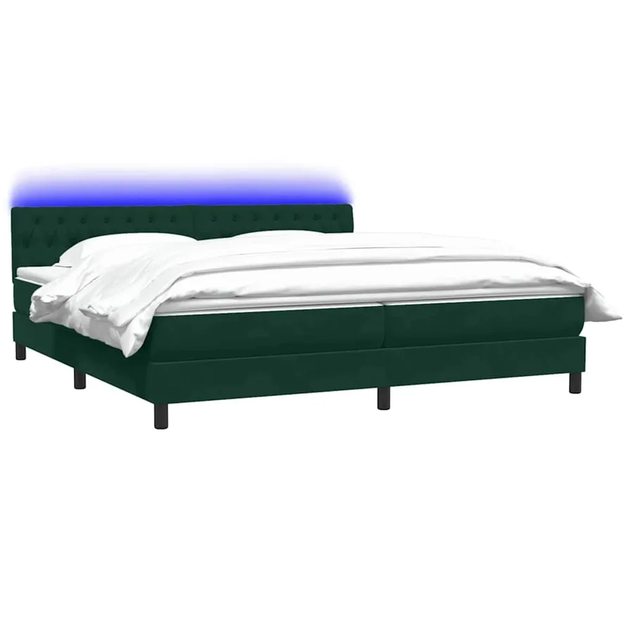 Sommier à lattes de lit et matelas et LED vert foncé 180x210cm velours - 3
