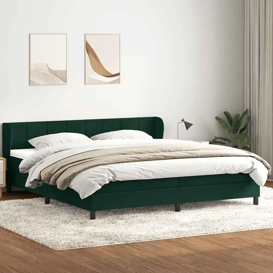 Sommier à lattes de lit et matelas vert foncé 180x210cm velours