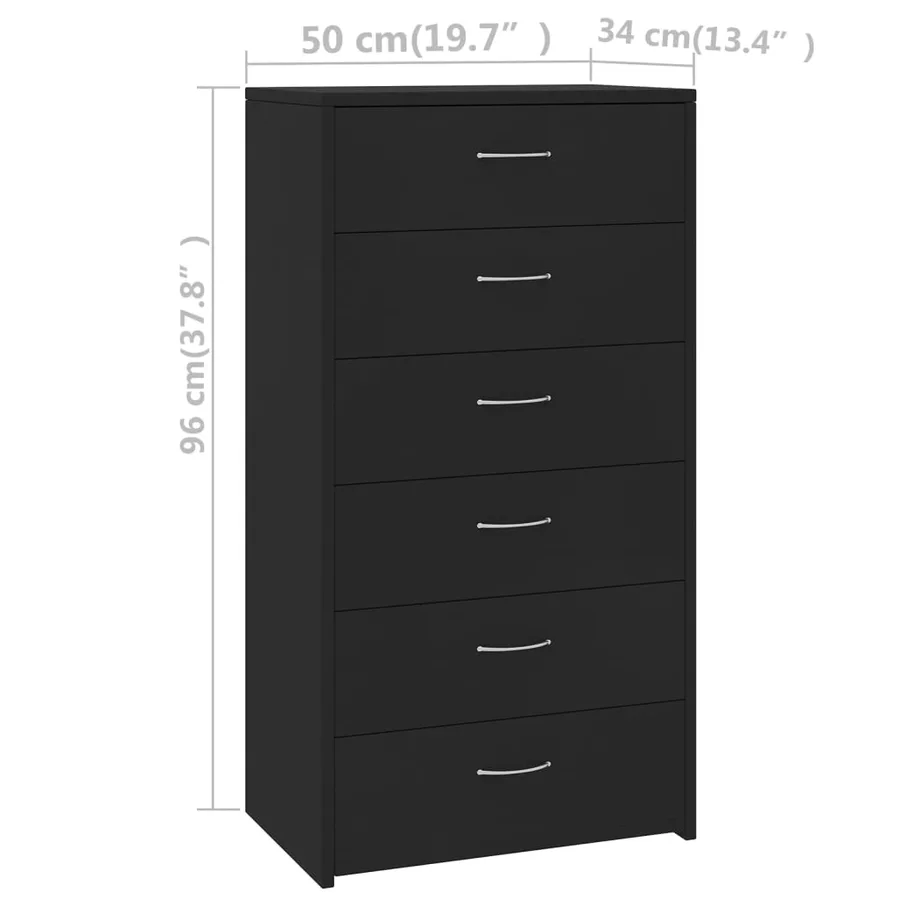 Buffet avec 6 tiroirs Noir 50x34x96 cm Bois d'ingénierie - 6
