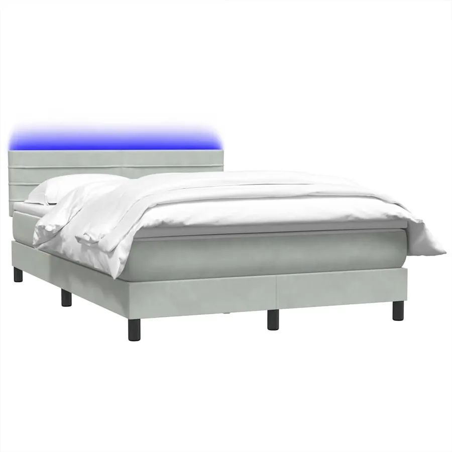 Sommier à lattes de lit et matelas et LED gris clair 140x210cm velours - 3