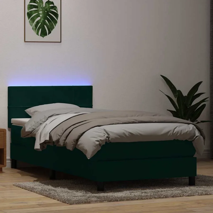 Sommier à lattes de lit et matelas et LED vert foncé 90x220 cm velours