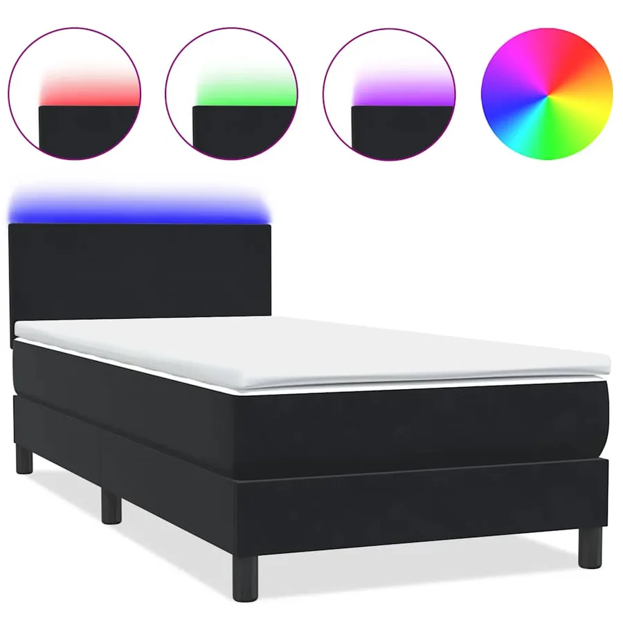 Sommier à lattes de lit avec matelas et LED noir 90x210 cm velours - 2