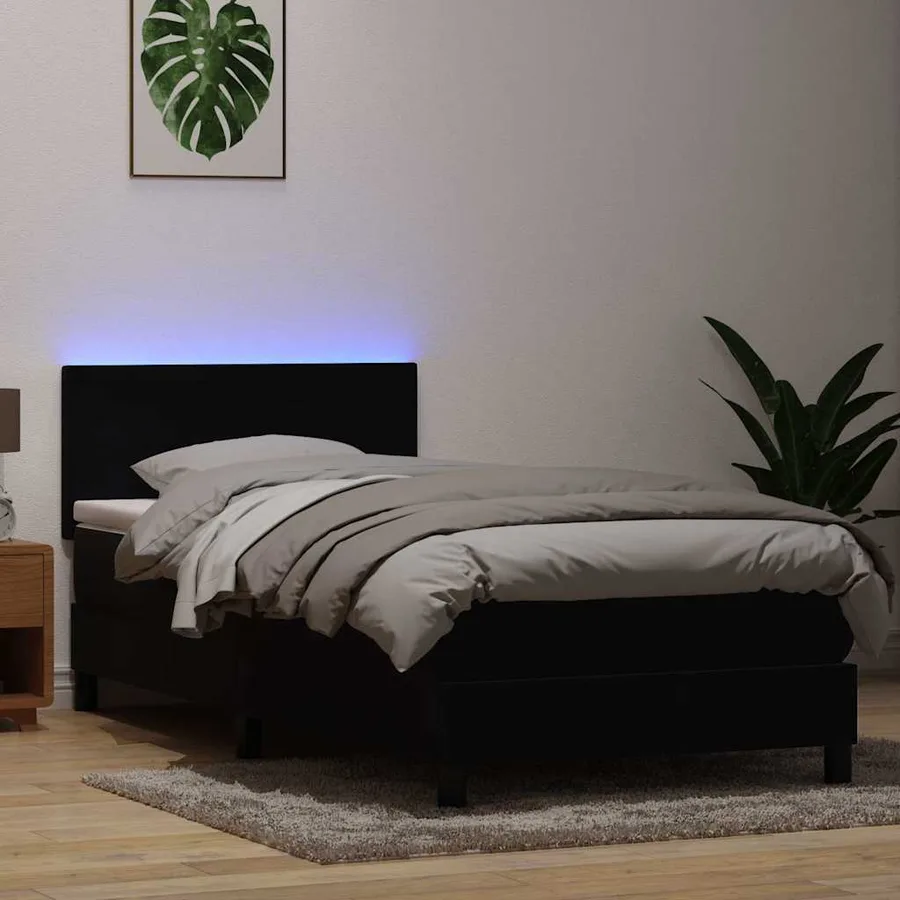 Sommier à lattes de lit avec matelas et LED noir 90x210 cm velours - 4