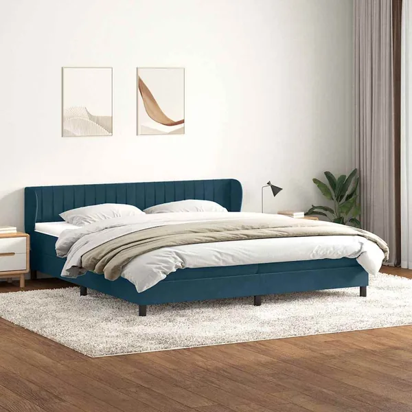 Sommier à lattes de lit et matelas bleu foncé 180x210cm velours