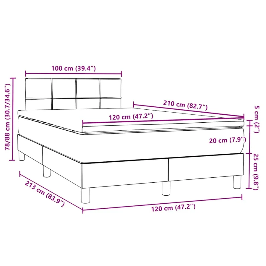 Sommier à lattes de lit et matelas gris foncé 120x210cm velours - 12
