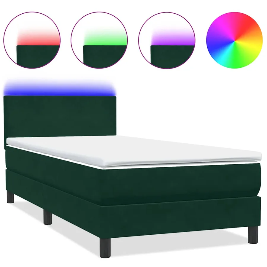 Sommier à lattes de lit et matelas et LED vert foncé 90x220 cm velours - 2