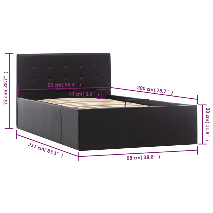Cadre de lit à rangement hydraulique Noir Similicuir 90x200 cm - 10