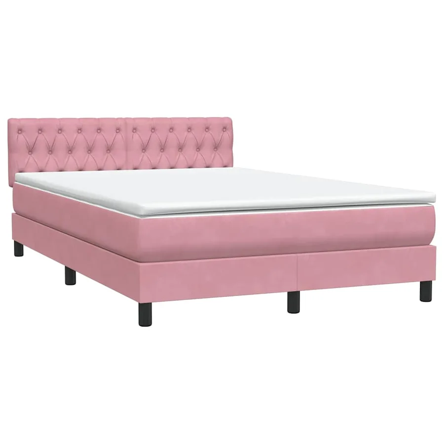 Sommier à lattes de lit avec matelas rose 140x210 cm velours - 6
