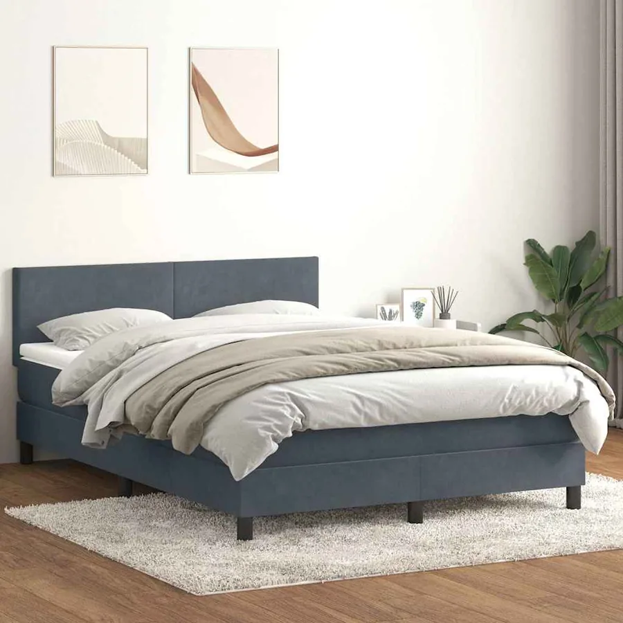 Sommier à lattes de lit et matelas et LED gris foncé 140x210cm velours