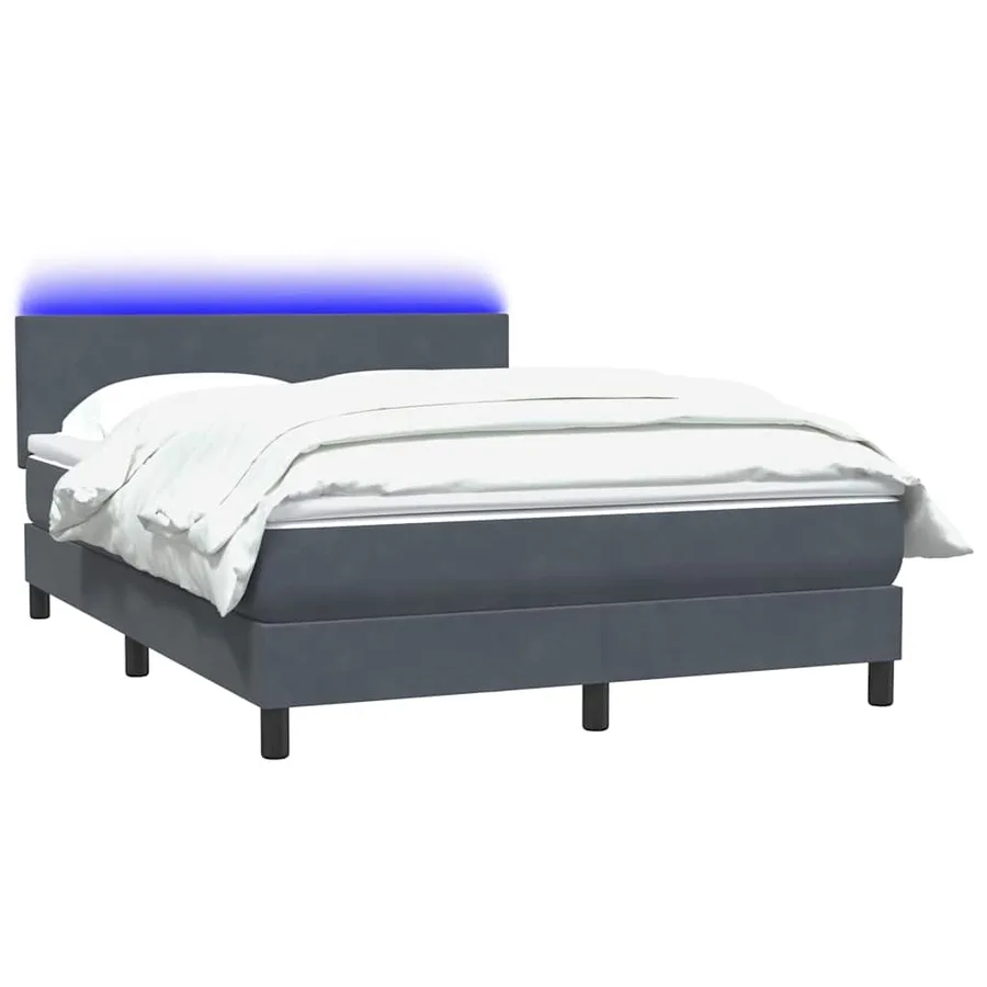 Sommier à lattes de lit et matelas et LED gris foncé 140x210cm velours - 3