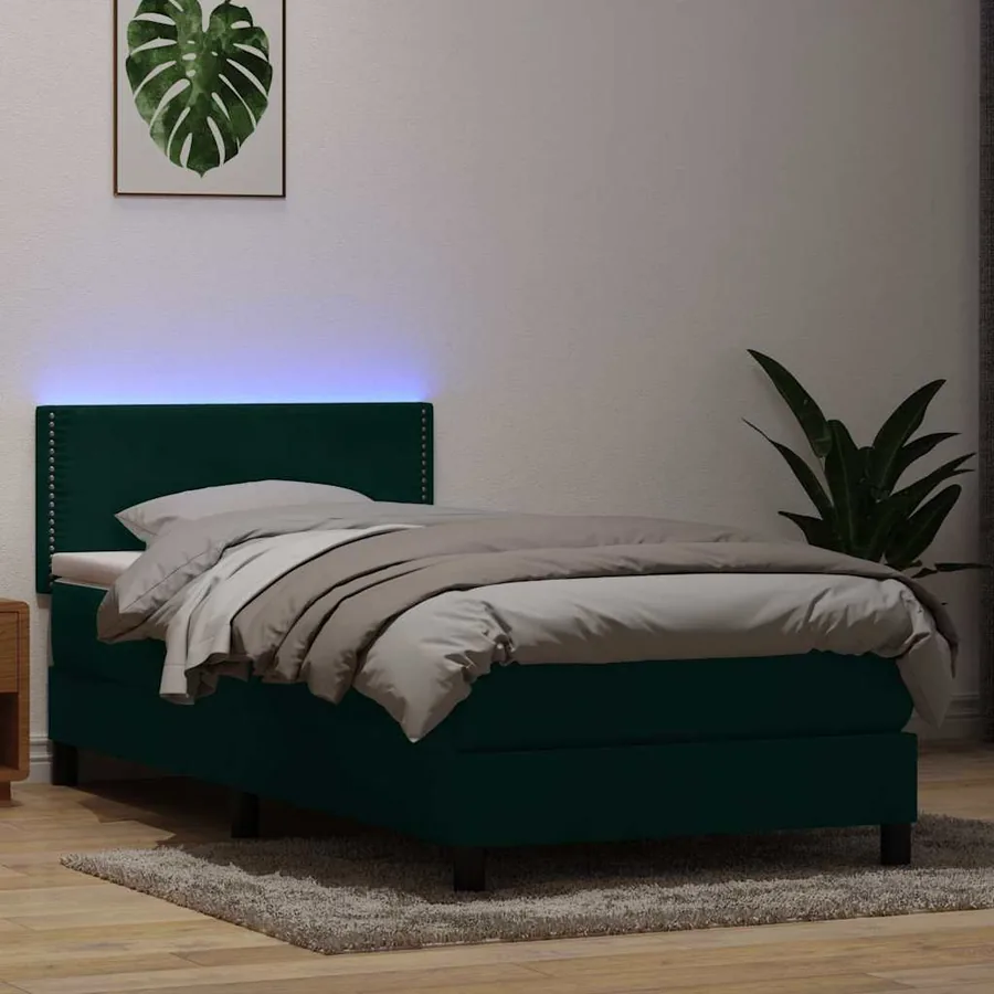 Sommier à lattes de lit et matelas et LED vert foncé 100x210cm velours