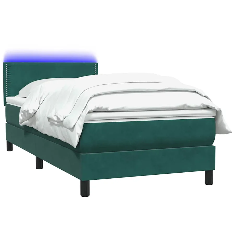 Sommier à lattes de lit et matelas et LED vert foncé 100x210cm velours - 3
