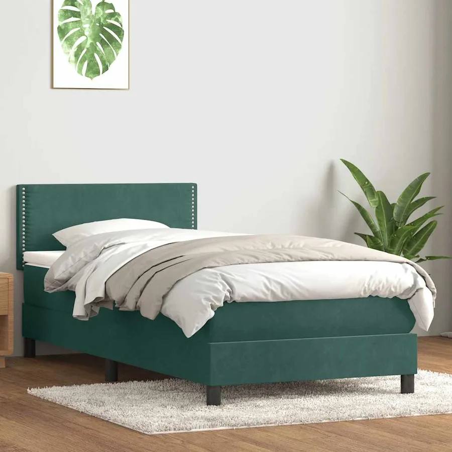 Sommier à lattes de lit et matelas et LED vert foncé 100x210cm velours - 4