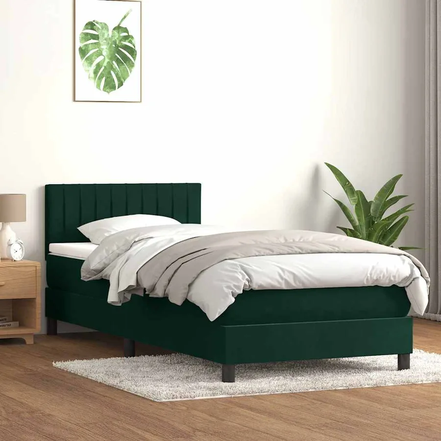 Sommier à lattes de lit et matelas et LED vert foncé 90x220 cm velours - 4