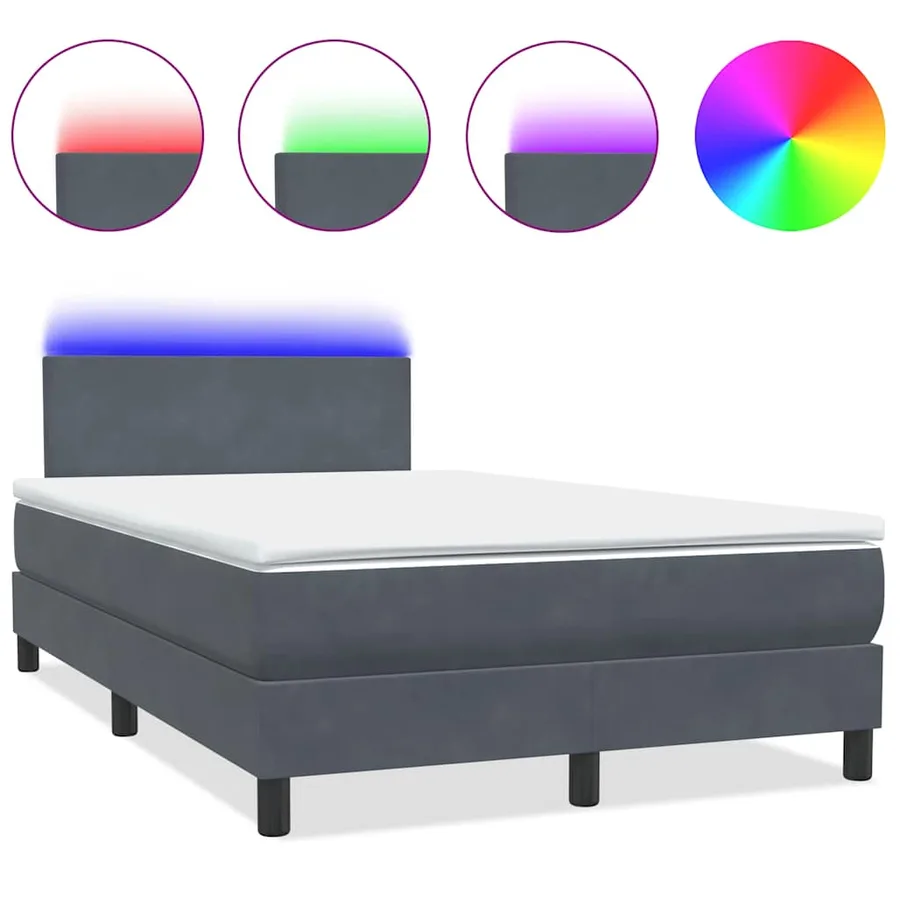 Sommier à lattes de lit et matelas et LED gris foncé 120x210cm velours - 2