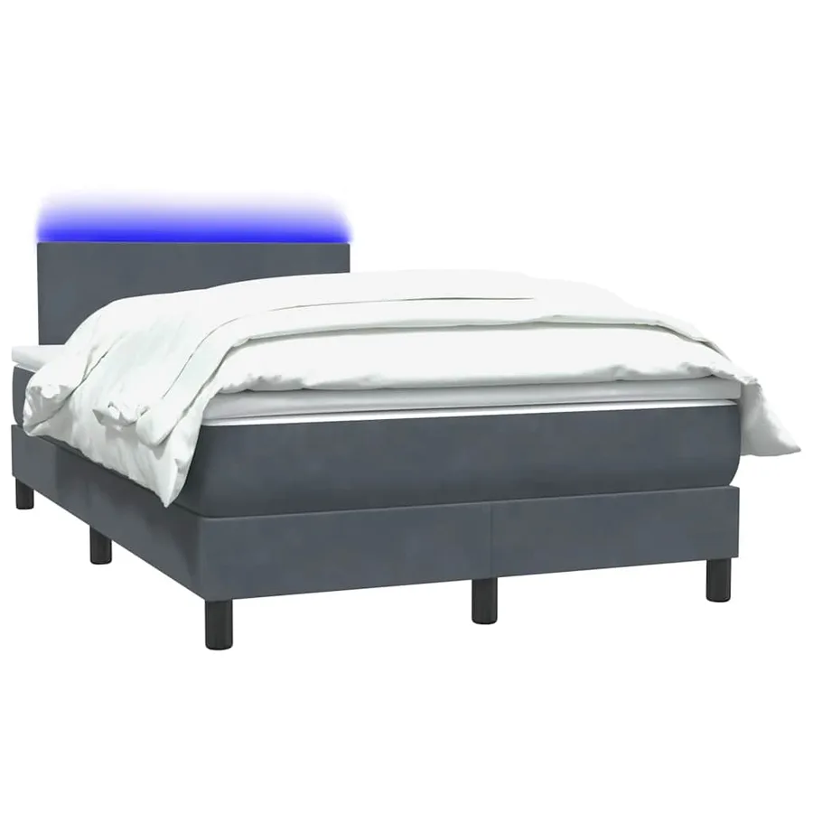 Sommier à lattes de lit et matelas et LED gris foncé 120x210cm velours - 3