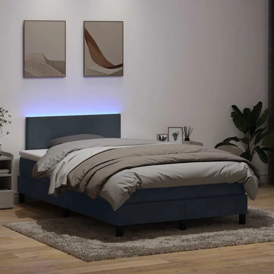 Sommier à lattes de lit et matelas et LED gris foncé 120x210cm velours - 4