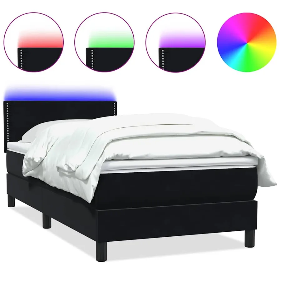 Sommier à lattes de lit avec matelas et LED noir 90x210 cm velours - 2