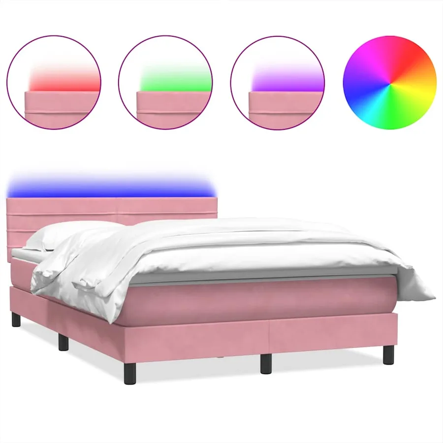 Sommier à lattes de lit avec matelas et LED rose 140x210 cm velours - 2
