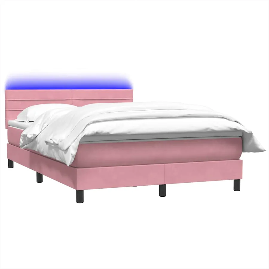 Sommier à lattes de lit avec matelas et LED rose 140x210 cm velours - 3