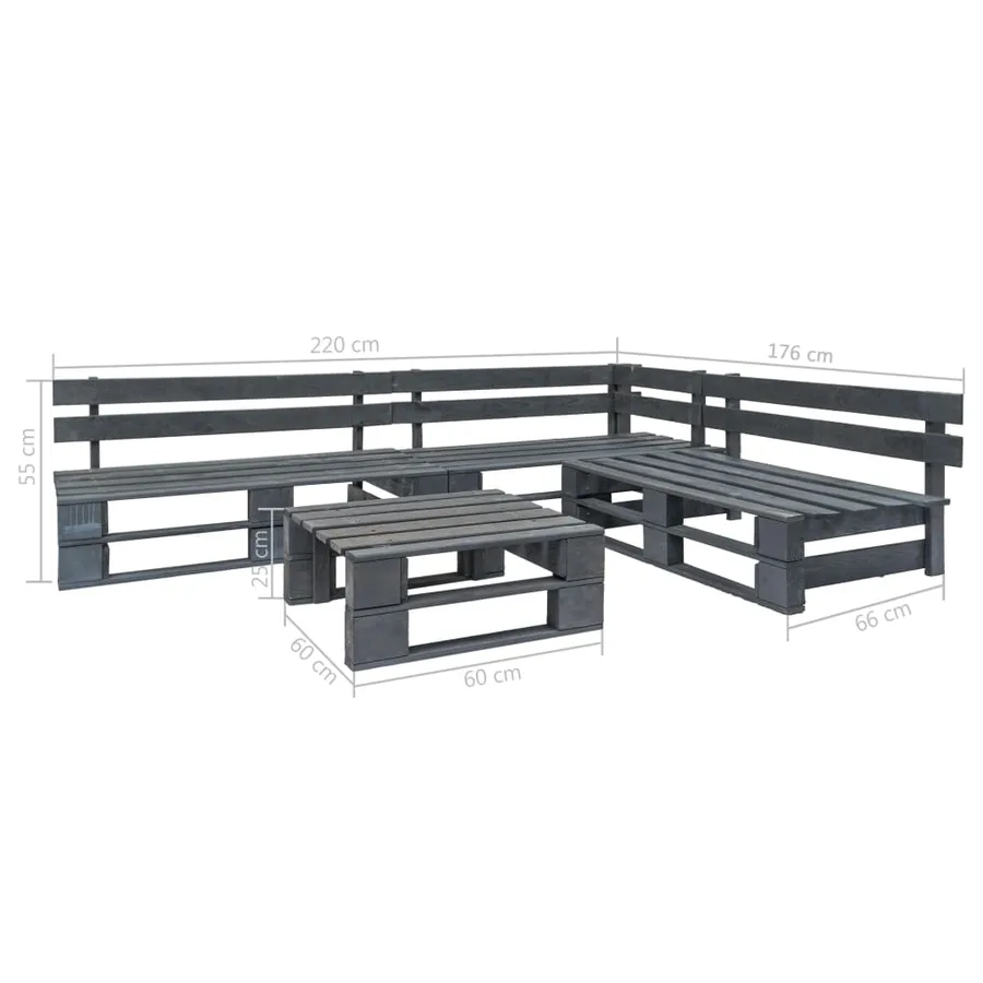 Salon de jardin palette 4 pcs Bois Gris - 3