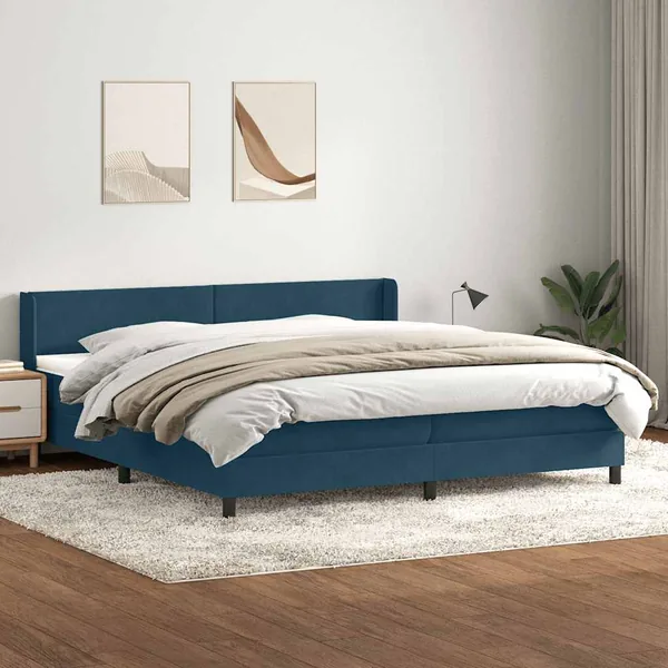 Sommier à lattes de lit et matelas bleu foncé 200x210cm velours