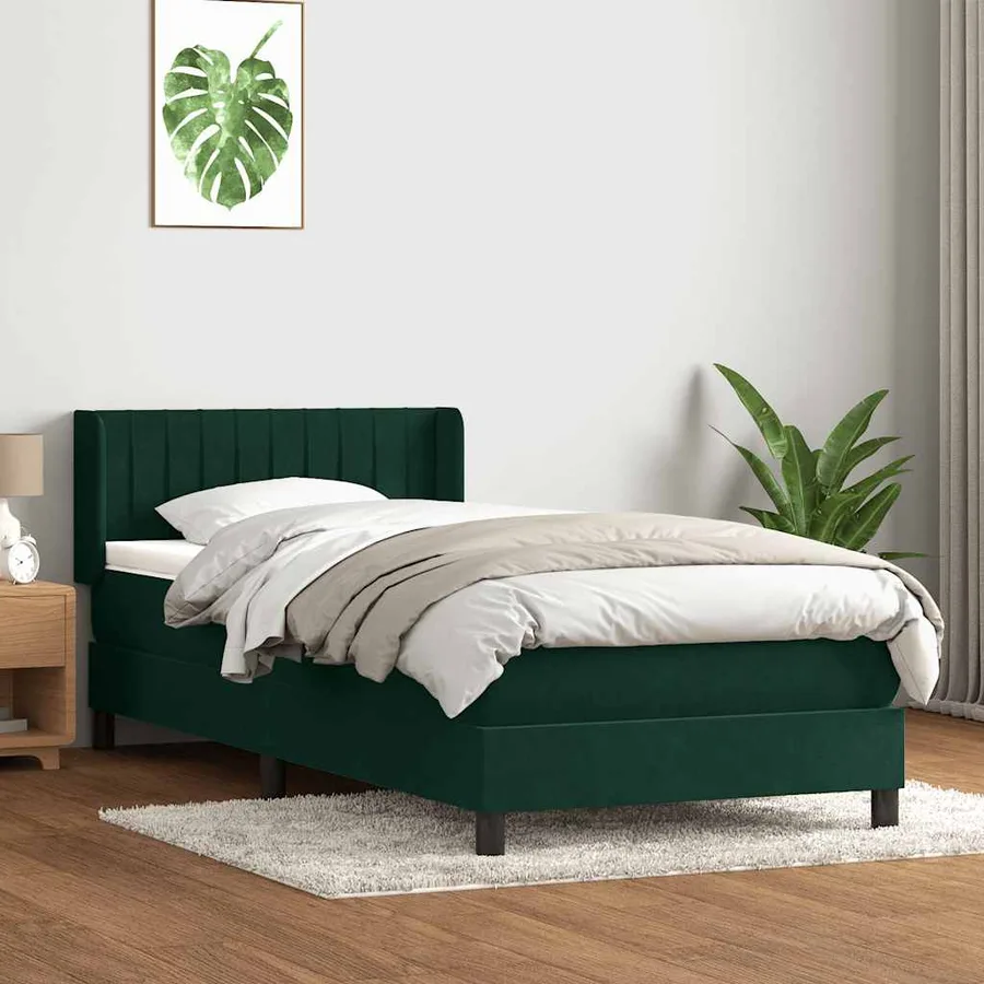 Sommier à lattes de lit et matelas vert foncé 90x220 cm velours - 3