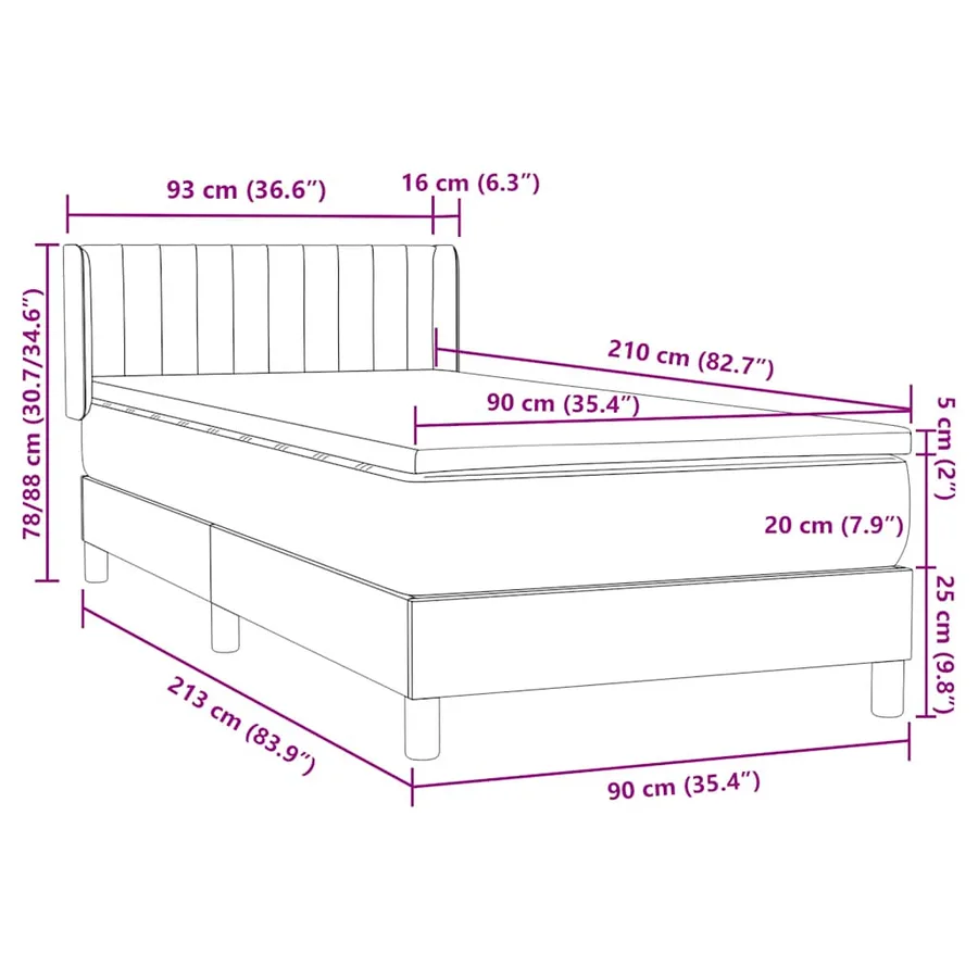 Sommier à lattes de lit avec matelas noir 90x210 cm velours - 12