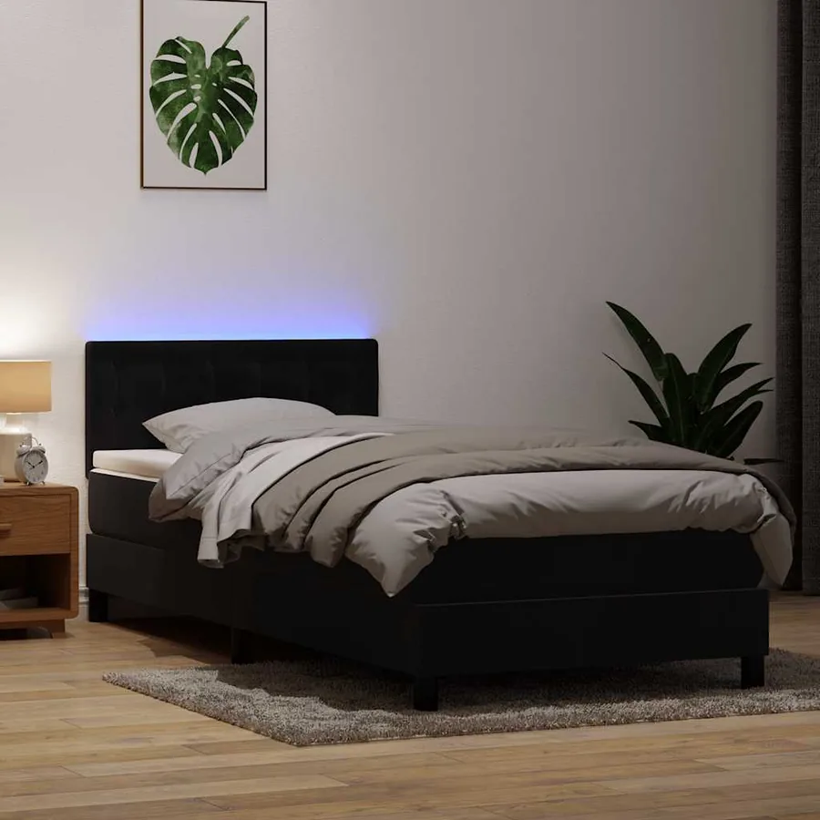 Sommier à lattes de lit avec matelas et LED noir 90x210 cm velours
