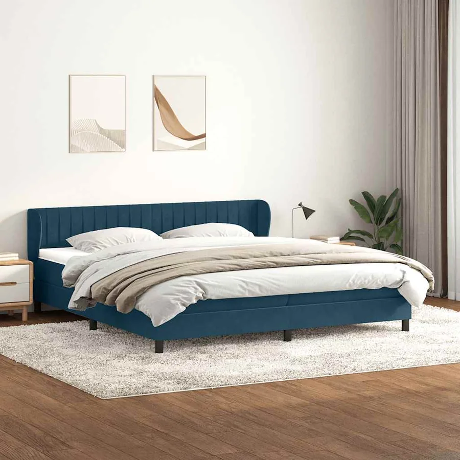 Sommier à lattes de lit et matelas bleu foncé 200x210cm velours