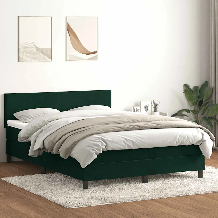 Sommier à lattes de lit et matelas vert foncé 160x210cm velours
