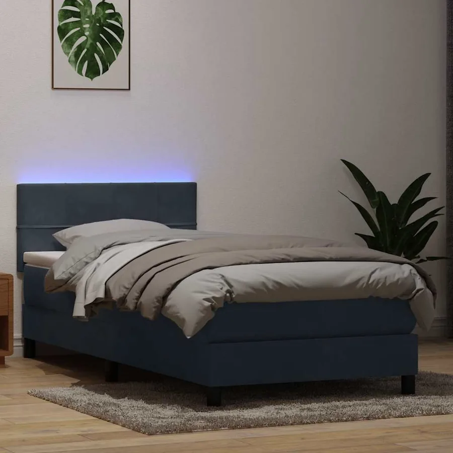Sommier à lattes de lit et matelas et LED gris foncé 100x210cm velours