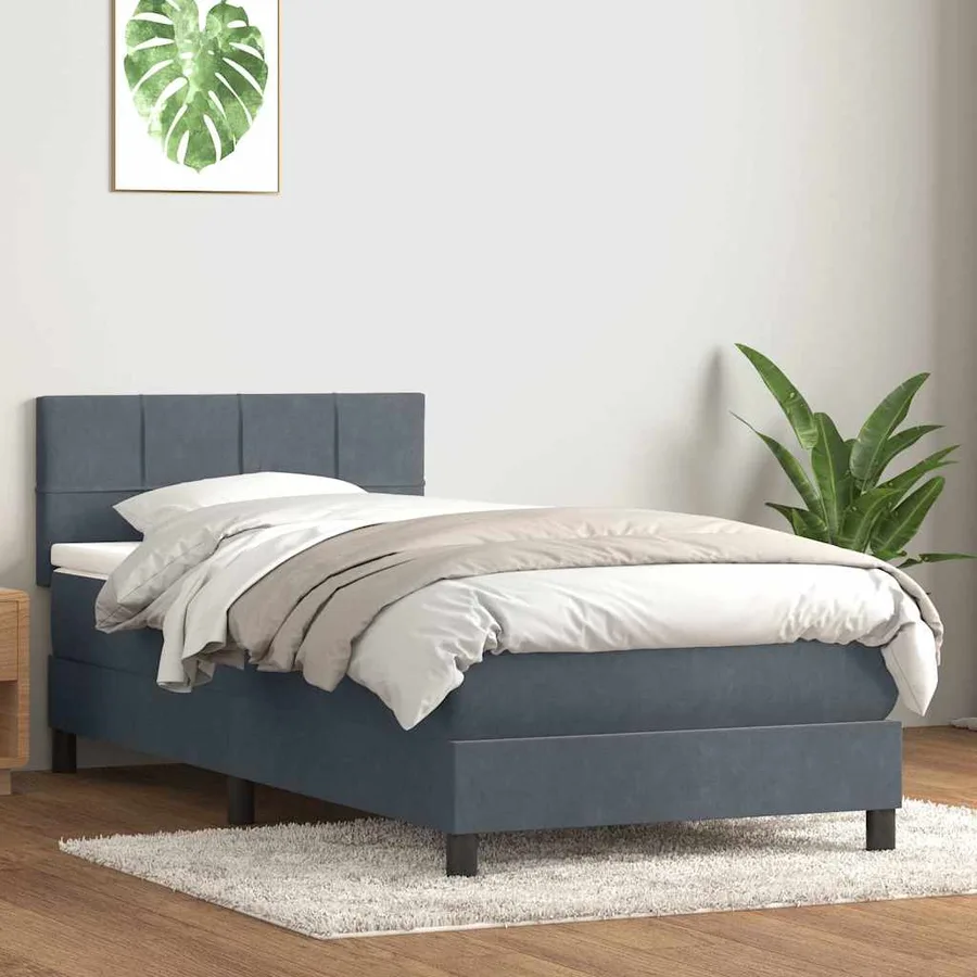 Sommier à lattes de lit et matelas et LED gris foncé 100x210cm velours - 4