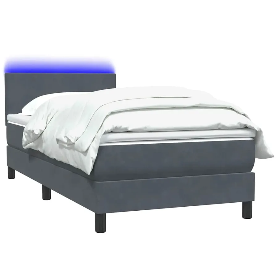 Sommier à lattes de lit et matelas et LED gris foncé 100x210cm velours - 3