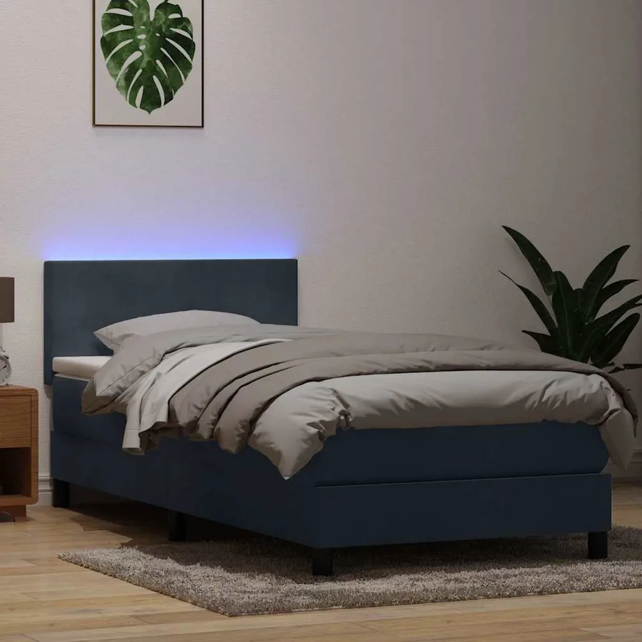 Sommier à lattes de lit et matelas et LED gris foncé 100x210cm velours - 4