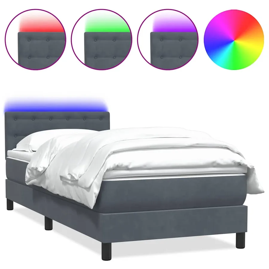 Sommier à lattes de lit et matelas et LED gris foncé 100x210cm velours - 2
