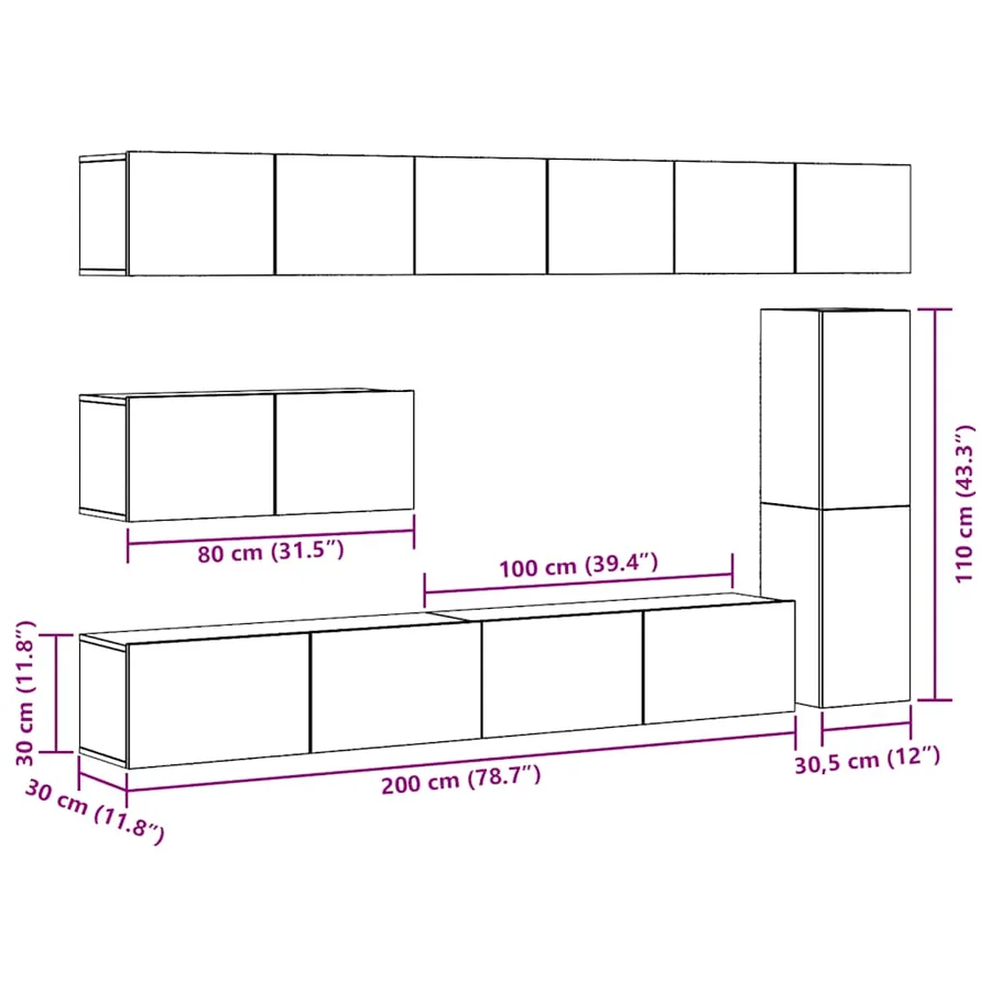 Ensemble de meuble TV mural 7 pcs vieux bois bois d'ingénierie - 11