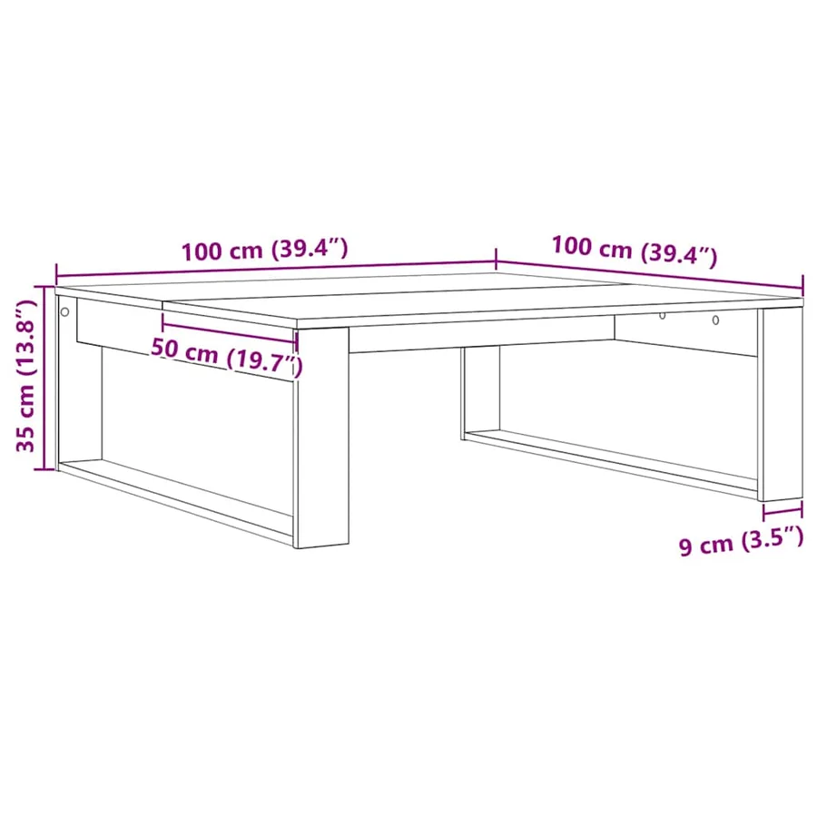 Table basse Chêne noir 100 x 100 x 35 cm Bois d'ingénierie - 10