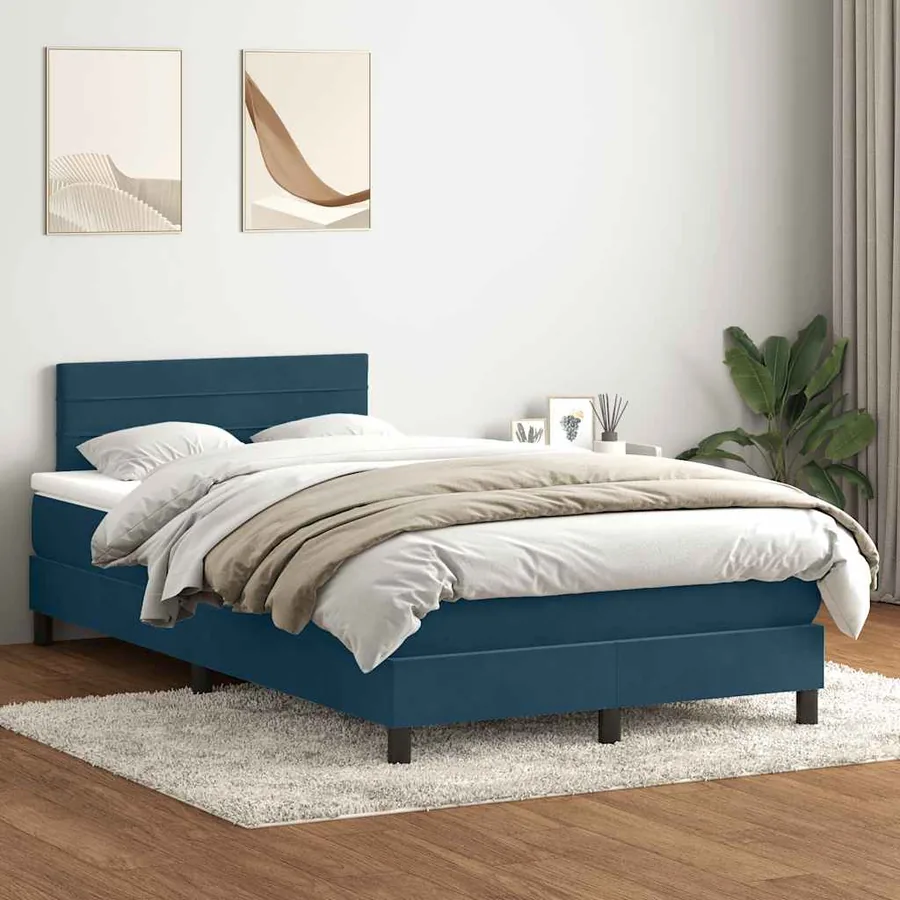 Sommier à lattes de lit et matelas bleu foncé 120x210cm velours