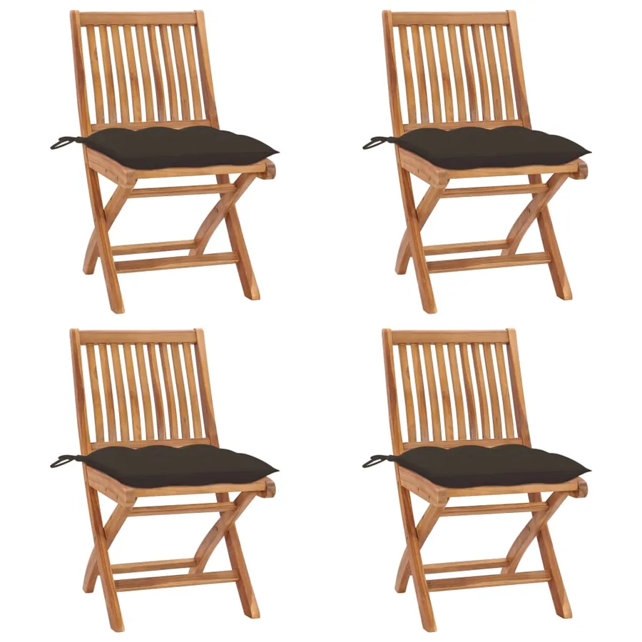 Chaises pliables de jardin avec coussins lot de 4 Teck solide - 14