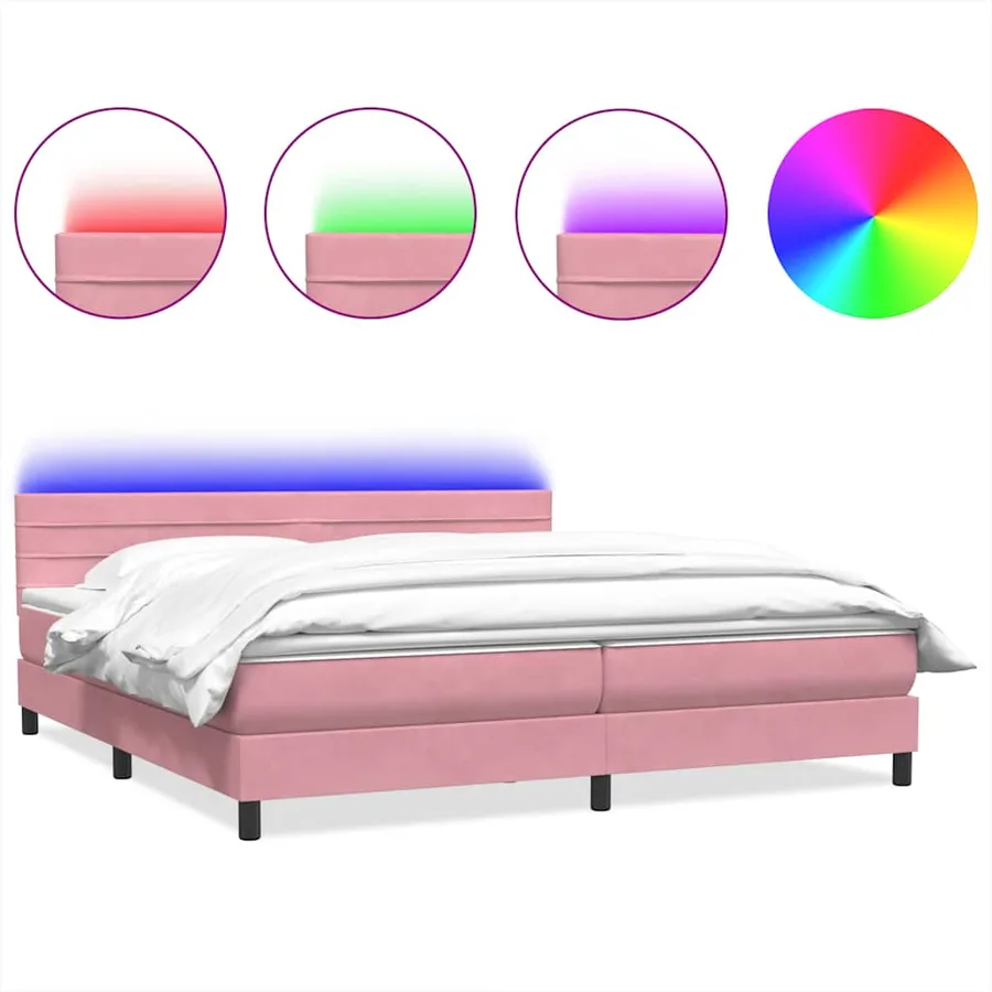 Sommier à lattes de lit avec matelas et LED rose 180x210 cm velours - 2