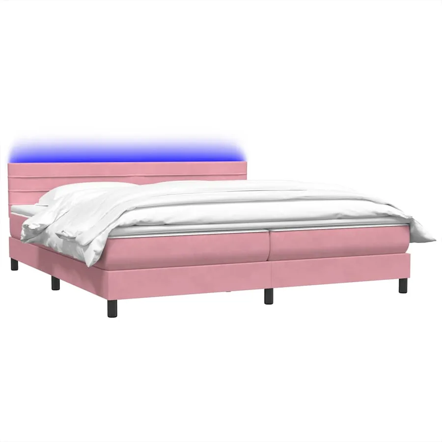 Sommier à lattes de lit avec matelas et LED rose 180x210 cm velours - 3