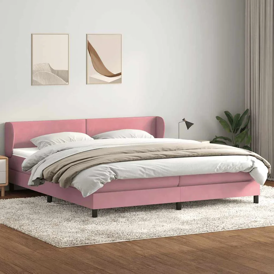 Sommier à lattes de lit avec matelas rose 180x210 cm velours - 3