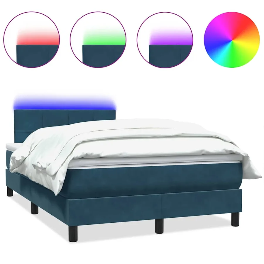 Sommier à lattes de lit et matelas et LED bleu foncé 120x210cm velours - 2