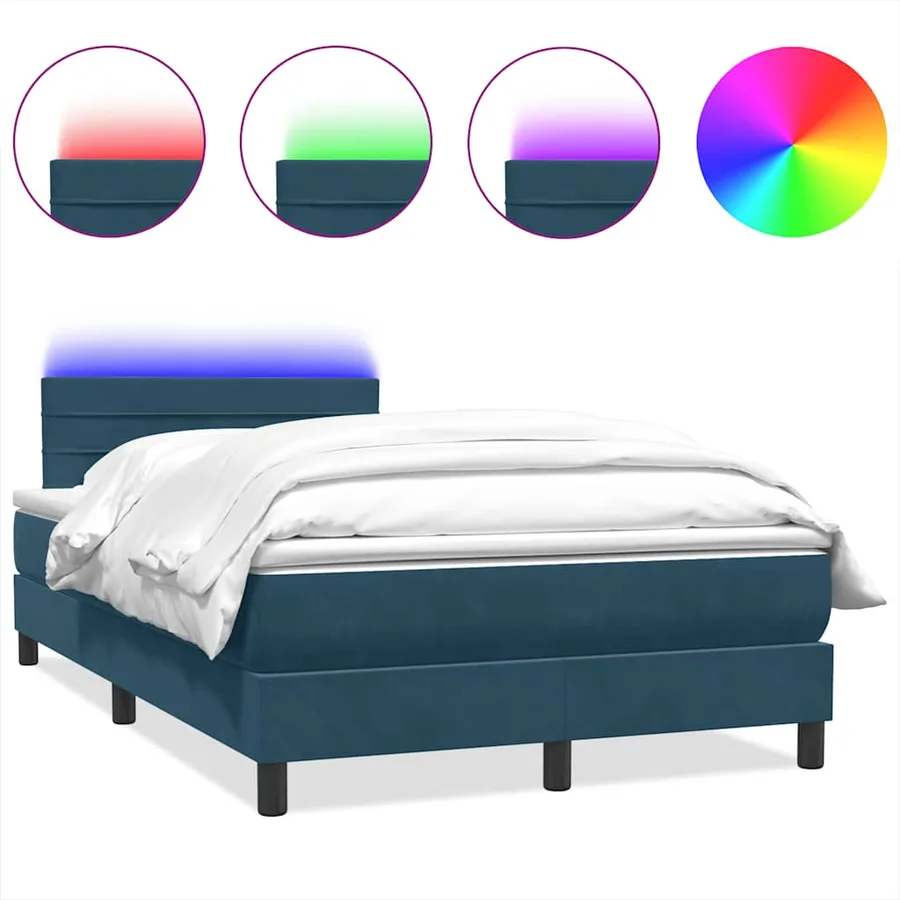 Sommier à lattes de lit et matelas et LED bleu foncé 120x210cm velours - 2