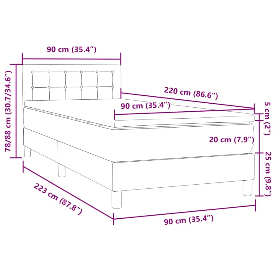 Sommier à lattes de lit avec matelas noir 90x220 cm velours - 12