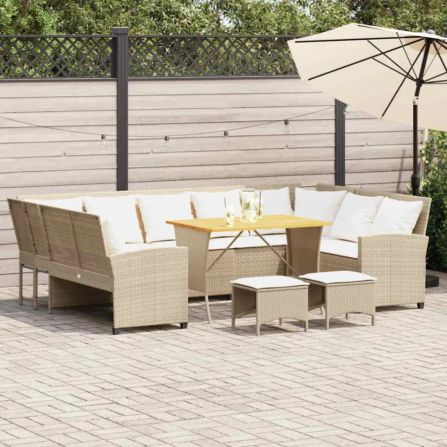 Salon de jardin avec coussins 4 pcs beige résine tressée
