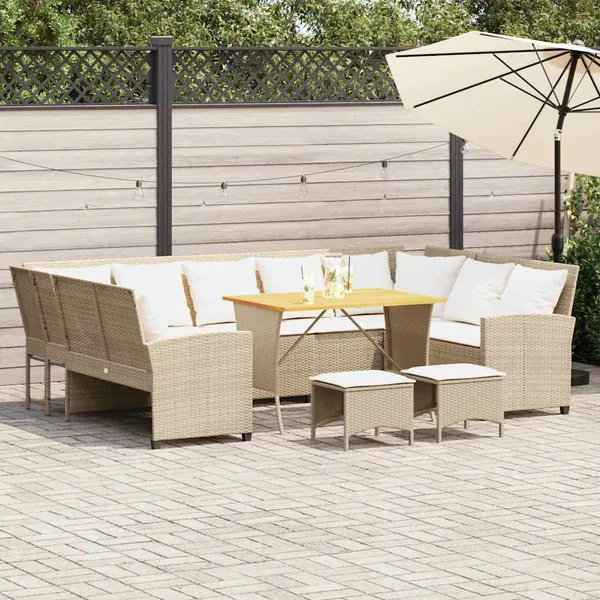 Salon de jardin avec coussins 4 pcs beige résine tressée