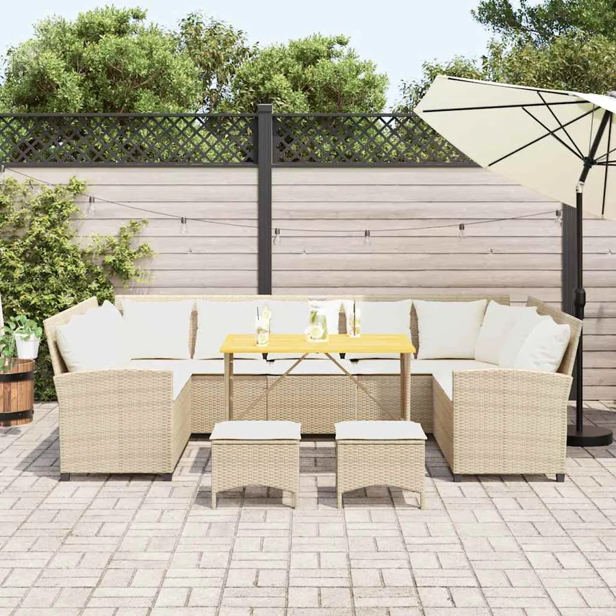 Salon de jardin avec coussins 4 pcs beige résine tressée - 3